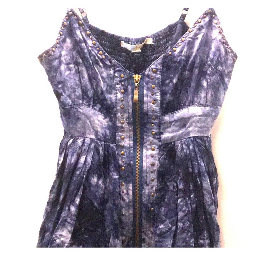 cute tie dyed blue dress with zipper/studs size s